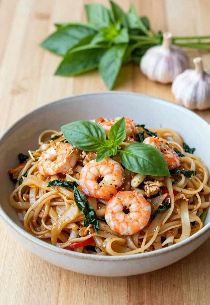 15 Chicken and Shrimp Pad Thai Recipes: The Best Combo - 13. Thai Basil Chicken and Shrimp Pad Thai 1