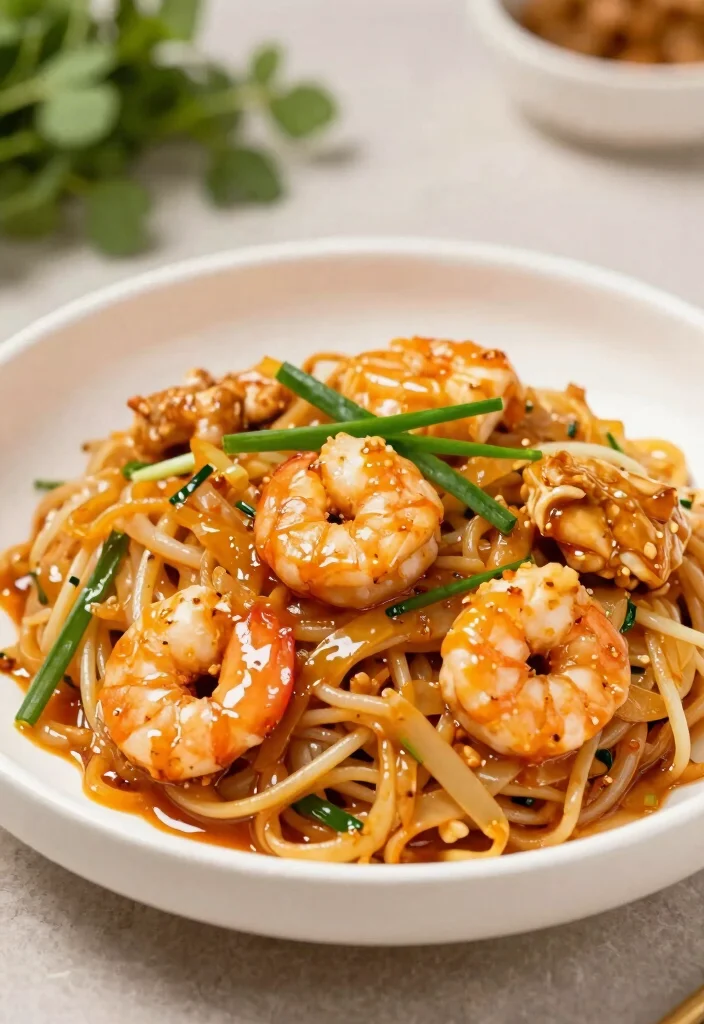 15 Chicken and Shrimp Pad Thai Recipes: The Best Combo - 14. Honey Garlic Chicken and Shrimp Pad Thai 1