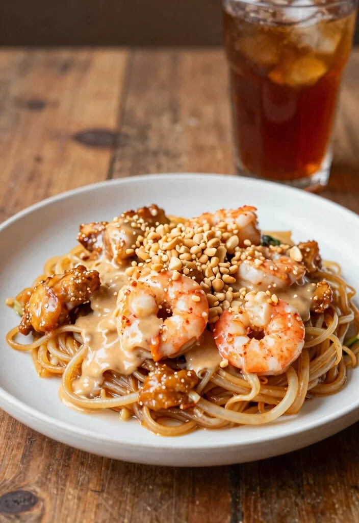 15 Chicken and Shrimp Pad Thai Recipes: The Best Combo - 9. Peanut Butter Chicken and Shrimp Pad Thai 1