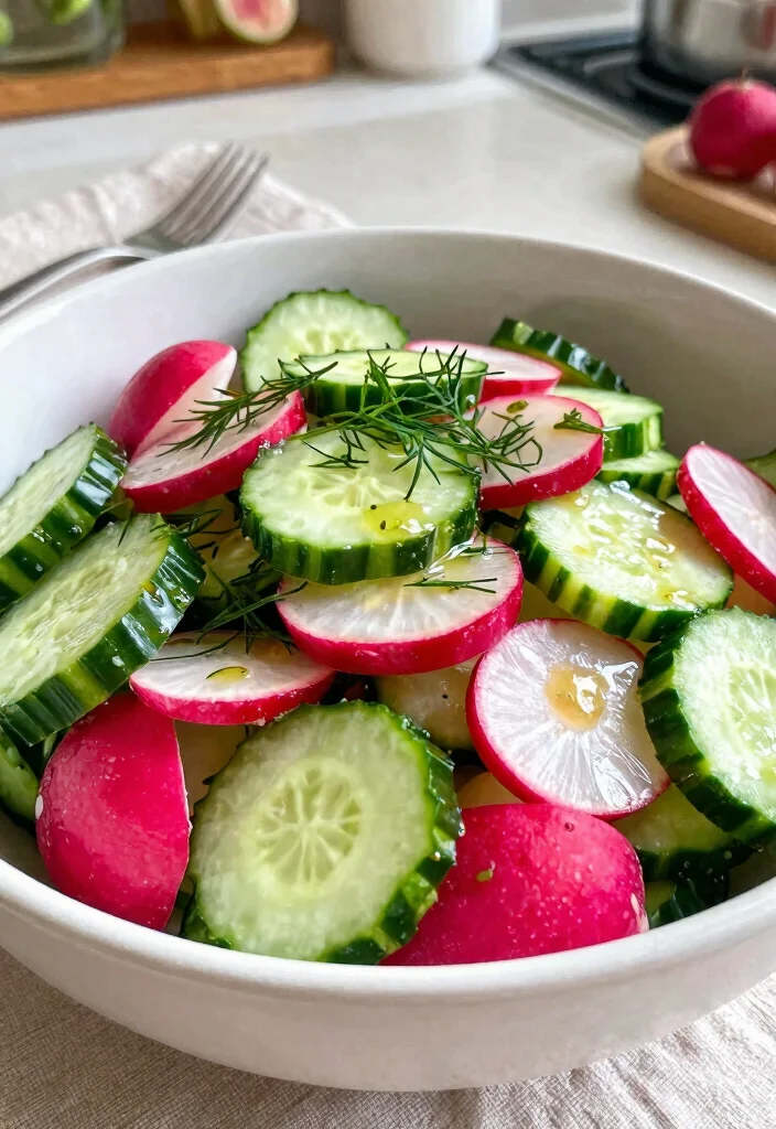 15 Chinese Cucumber Salad Recipes (with Soy & Garlic) - 10. Crunchy Cucumber Salad with Radishes 1