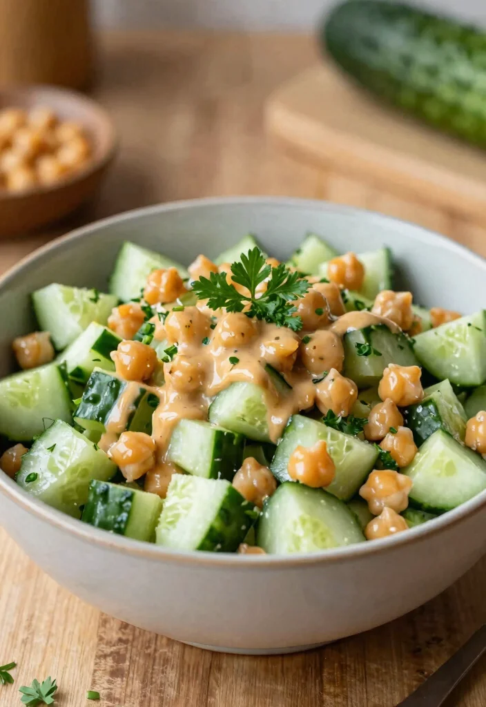 15 Chinese Cucumber Salad Recipes (with Soy & Garlic) - 14. Cucumber Salad with Chickpeas 1