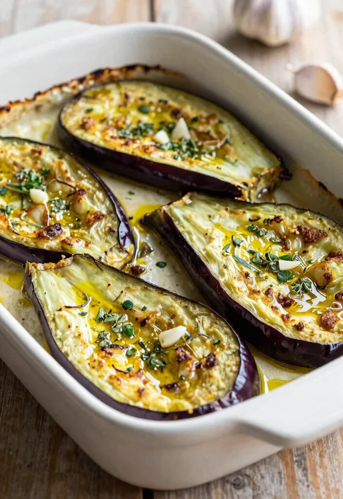 15 Greek Snacks & Appetizers (Easy to Make) - 8. Baked Eggplant with Garlic and Olive Oil 1