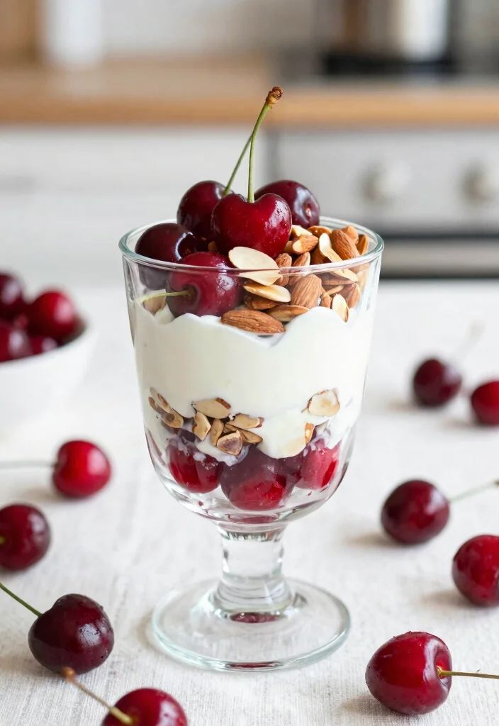 15 Greek Yogurt Parfait Recipes (Breakfast Bliss) - Cherry Almond Parfait 1