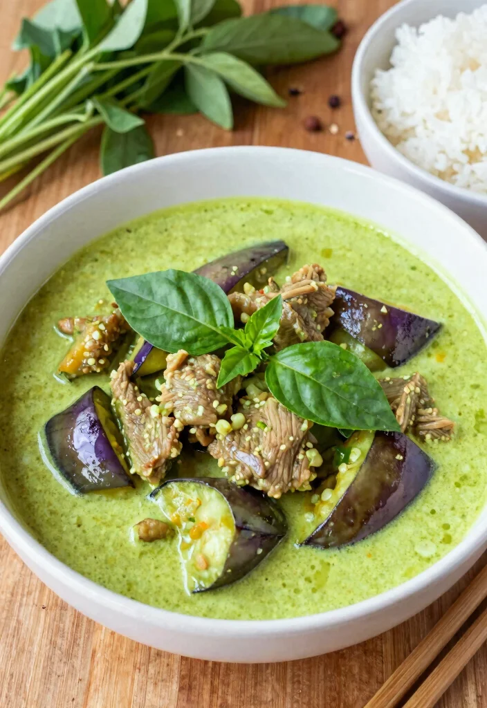 15 Thai Beef Curry Recipes (Tender & Flavorful) - 2. Green Curry Beef with Eggplant 1