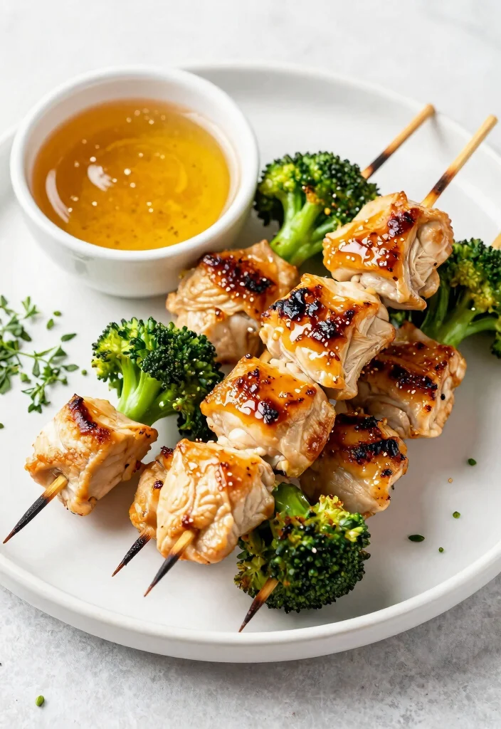16 Chicken and Broccoli Chinese Recipes (Healthy & Delicious) - 10. Honey Garlic Chicken and Broccoli Skewers 1