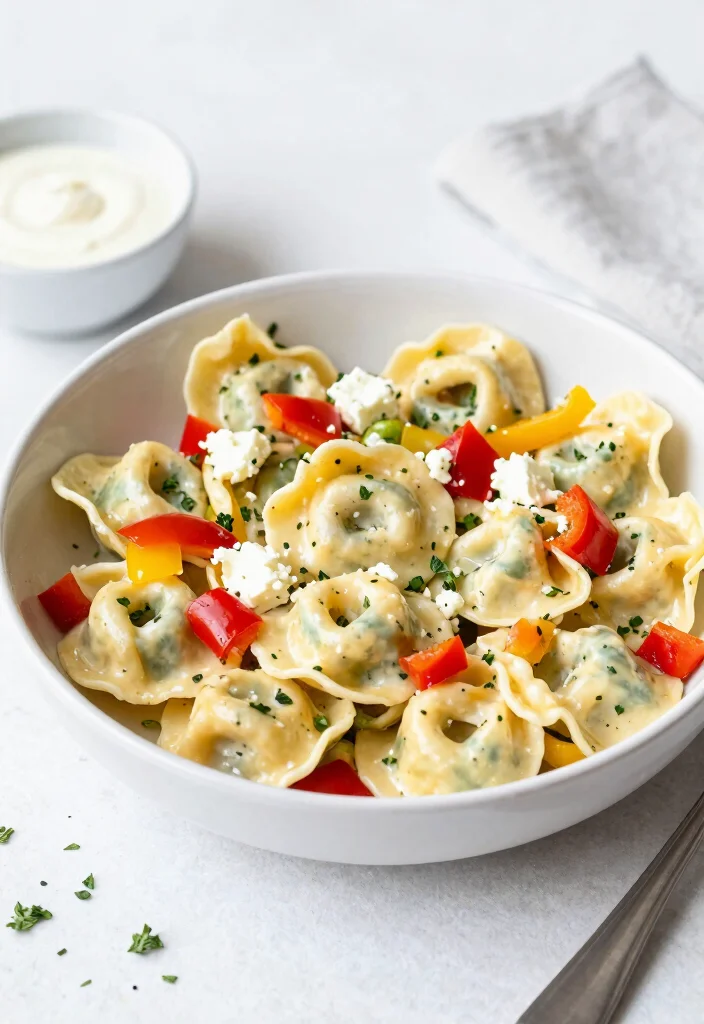 16 Delicious Greek Tortellini Pasta Salad Recipes (Creamy & Fresh) - 15. Creamy Greek Tortellini Salad with Sweet Peppers 1