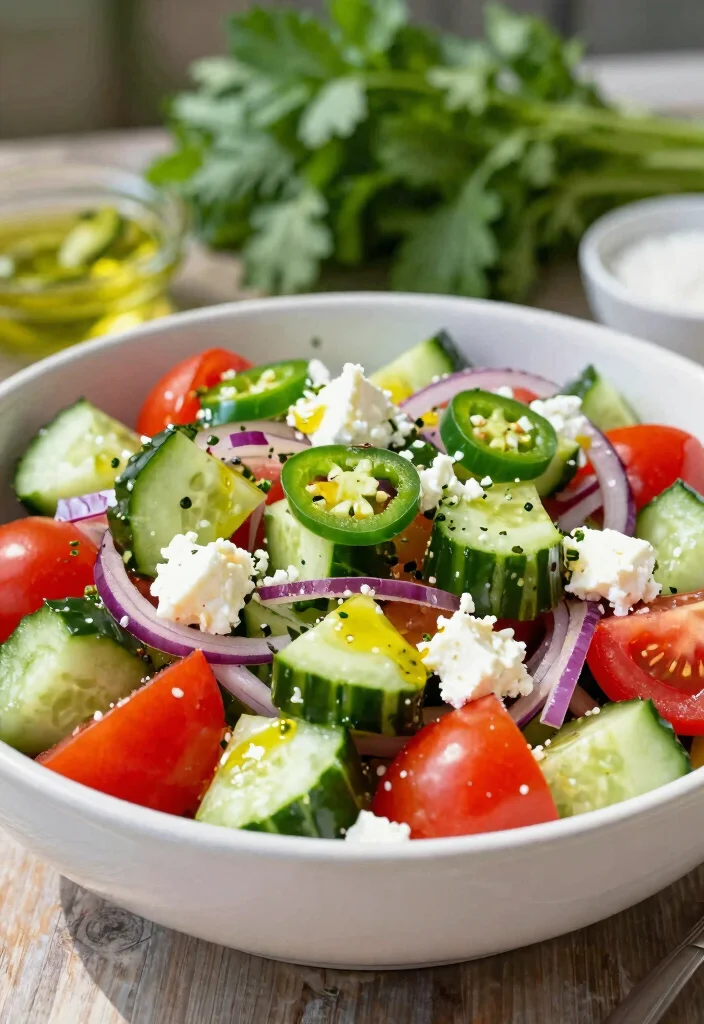 16 Greek Cucumber Tomato Salads (Fresh & Crisp) - 10. Spicy Greek Salad with Jalapeño 1
