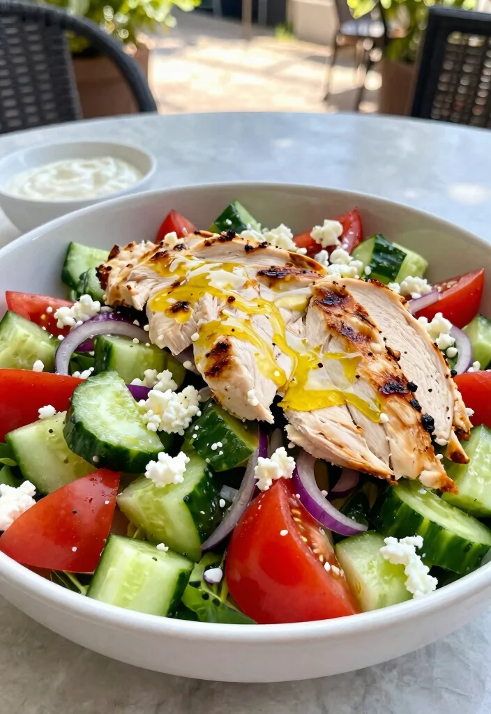 16 Greek Cucumber Tomato Salads (Fresh & Crisp) - 12. Greek Salad with Grilled Chicken 1