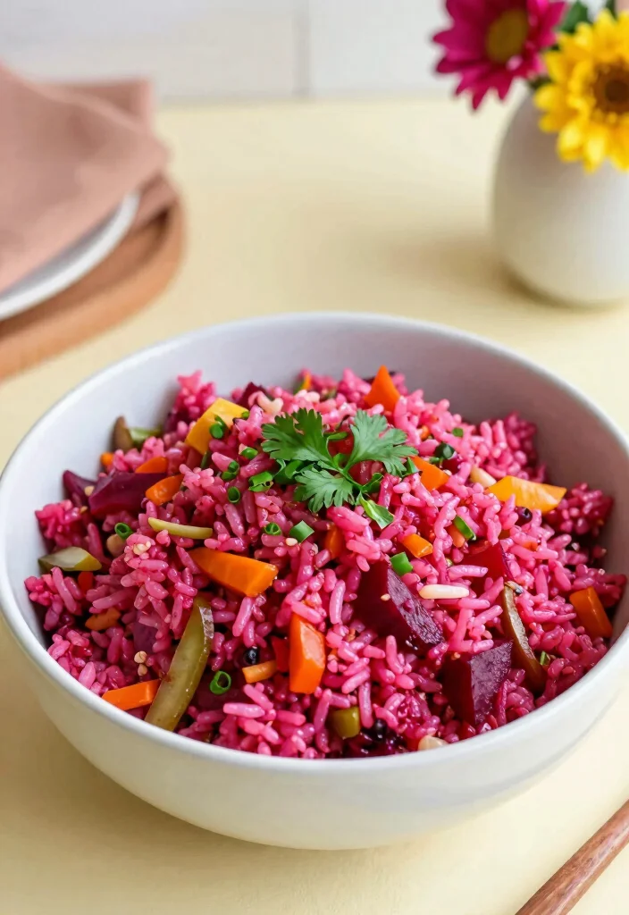 16 Healthy & Easy Chinese Vegetable Fried Rice Recipes - 10. Beetroot Fried Rice 1