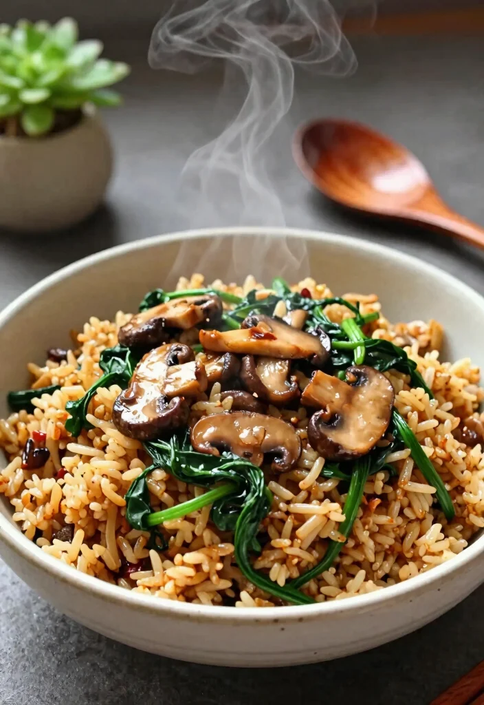 16 Healthy & Easy Chinese Vegetable Fried Rice Recipes - 6. Mushroom & Spinach Fried Rice 1