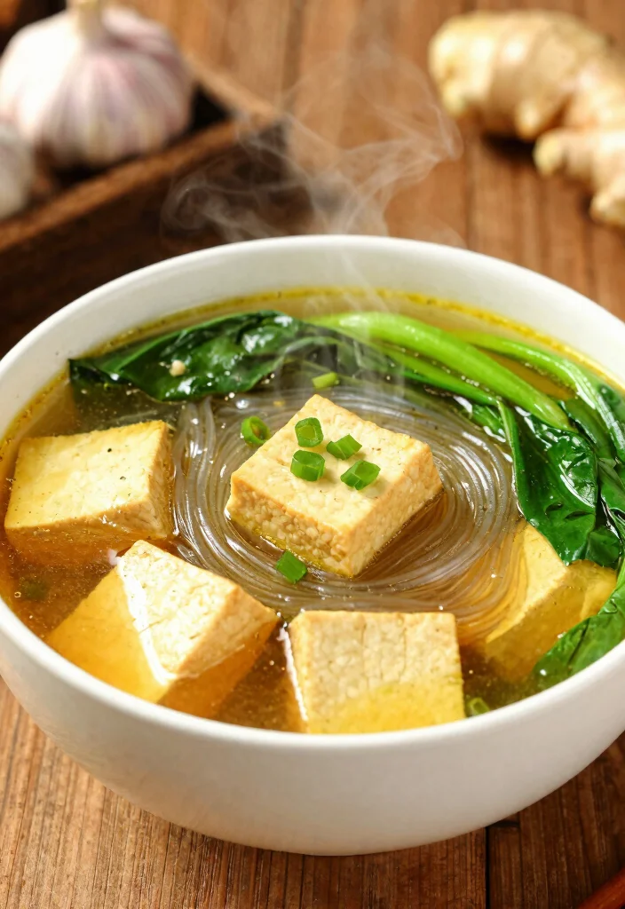 16 Light & Flavorful Chinese Glass Noodle Recipes - 3. Glass Noodle Soup with Tofu and Greens 1