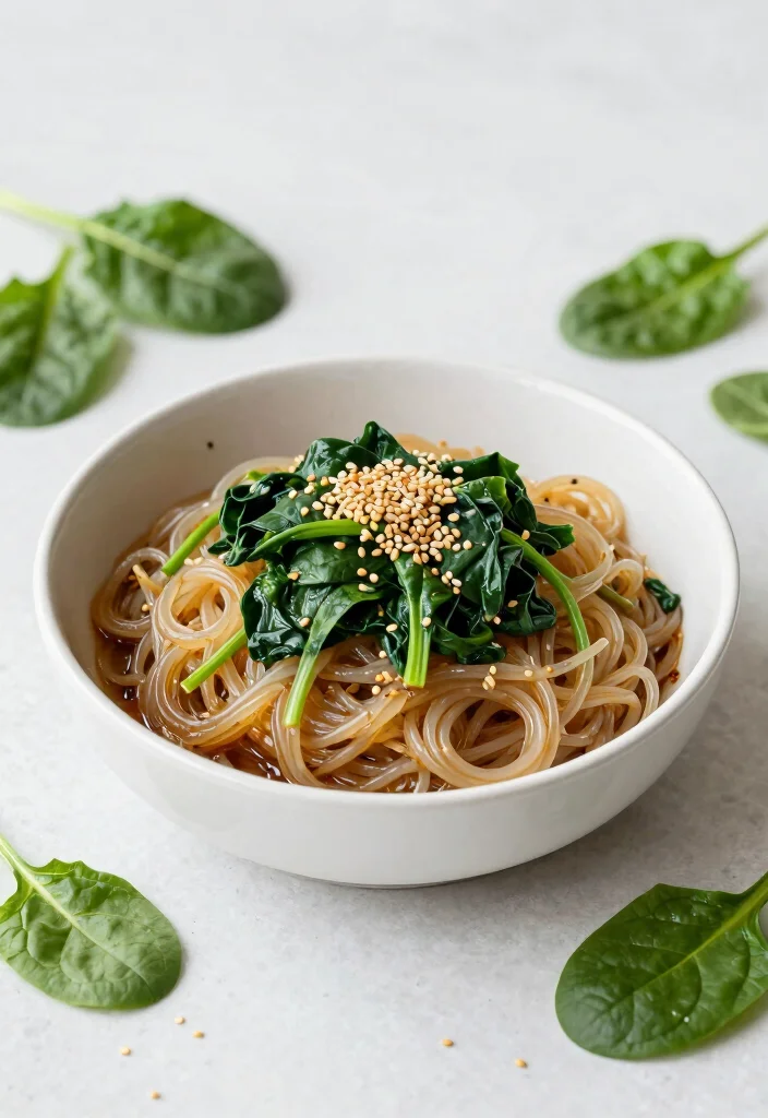 16 Light & Flavorful Chinese Glass Noodle Recipes - 5. Sesame Glass Noodles with Spinach 1