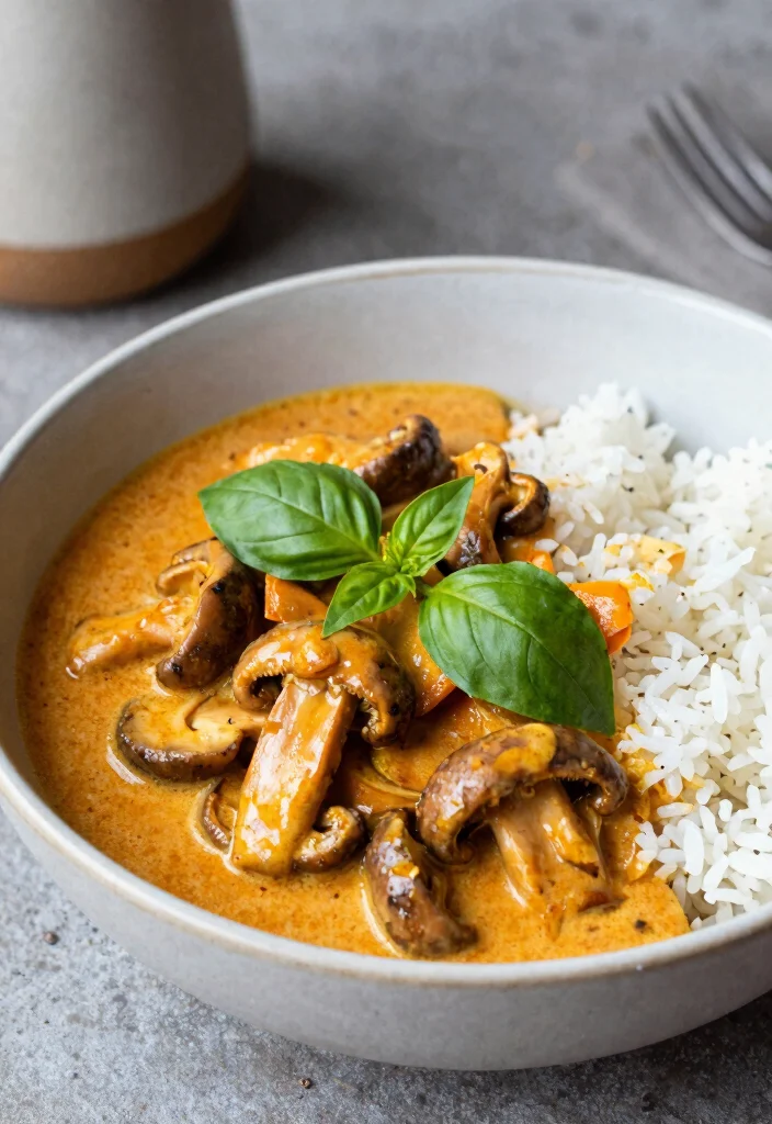 16 Red Thai Curry Recipes (Spicy & Creamy) - 10. Thai Basil & Mushroom Curry 1