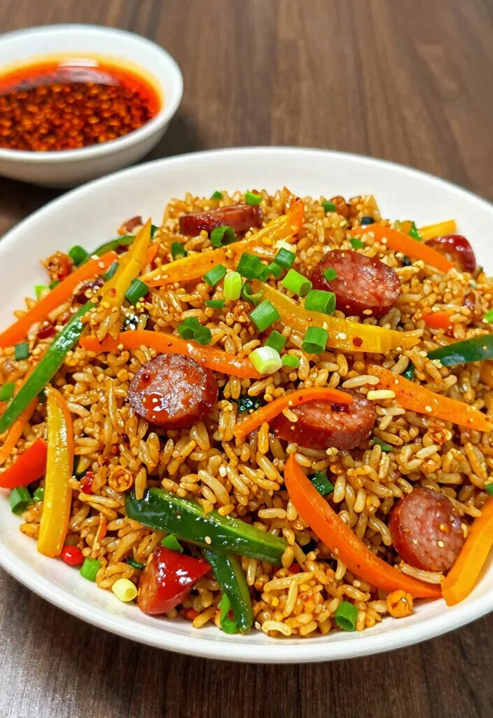 16 Savory Cantonese Style Chinese Sausage Fried Rice Recipes - 10. Szechuan-style Chinese Sausage Fried Rice 1