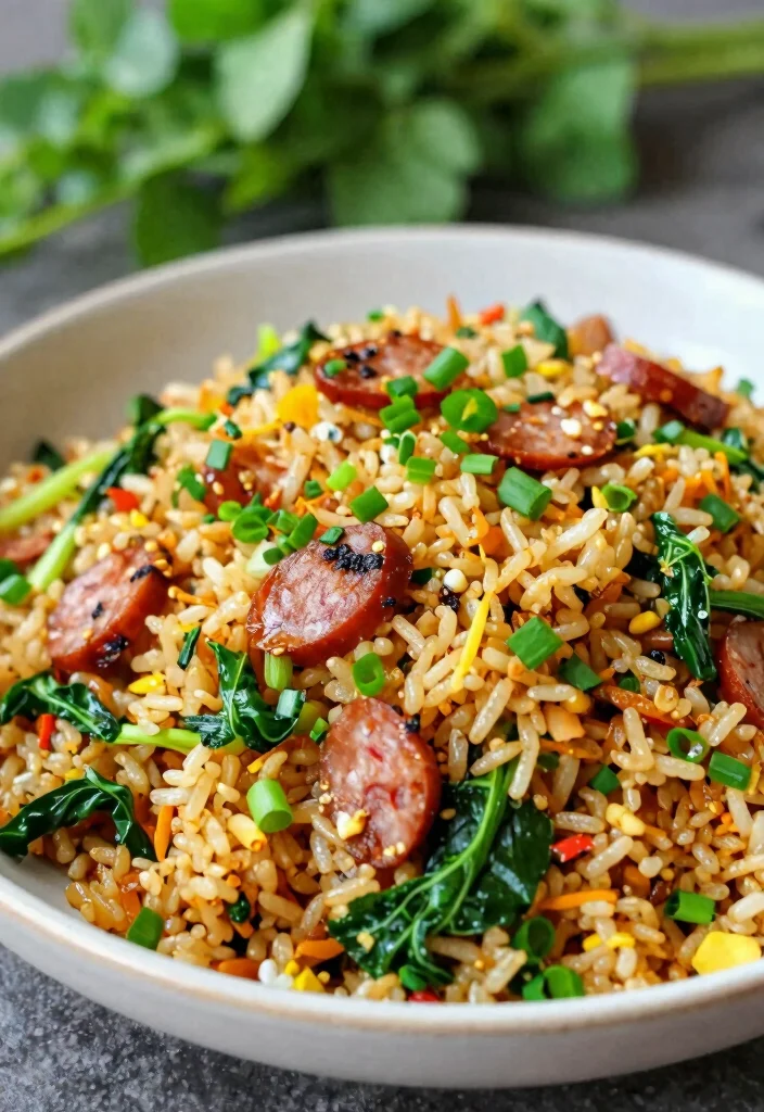 16 Savory Cantonese Style Chinese Sausage Fried Rice Recipes - 14. Asian Herbs and Chinese Sausage Fried Rice 1