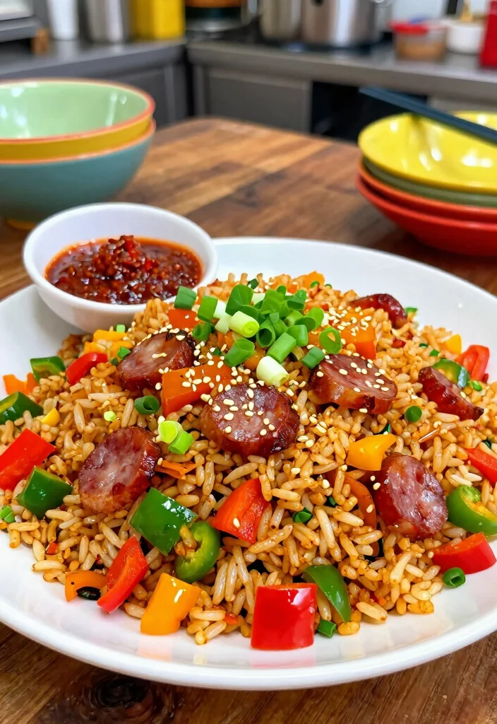 16 Savory Cantonese Style Chinese Sausage Fried Rice Recipes - 2. Spicy Chinese Sausage Fried Rice 1