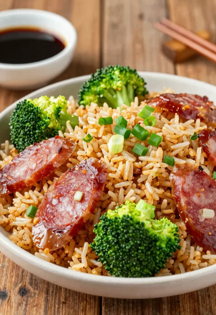 16 Savory Cantonese Style Chinese Sausage Fried Rice Recipes - 4. Fried Rice with Broccoli and Chinese Sausage 1