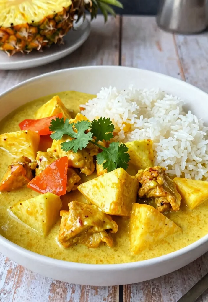 16 Thai Coconut Curry Chicken Recipes (Creamy Bliss) - 7. Spicy Thai Coconut Curry Chicken with Pineapple 1