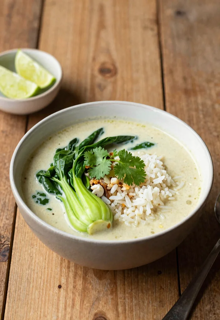16 Thai Coconut Curry Soup Recipes (Creamy & Aromatic) - 10. Thai Coconut Curry Soup with Rice and Bok Choy 1