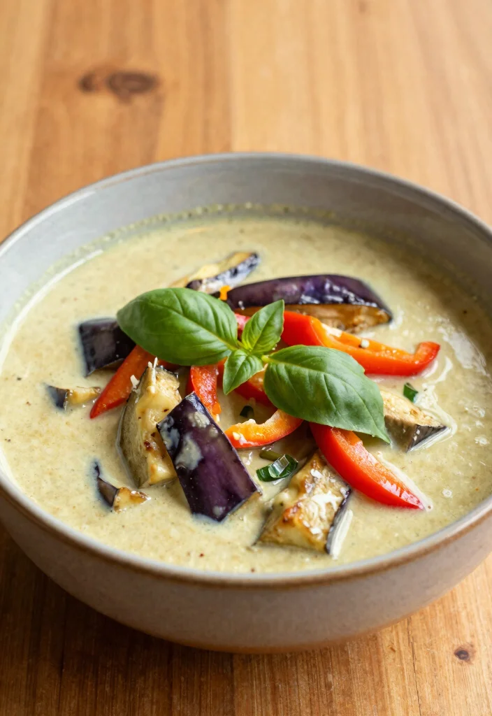 16 Thai Coconut Curry Soup Recipes (Creamy & Aromatic) - 13. Thai Coconut Curry Soup with Eggplant and Bell Peppers 1