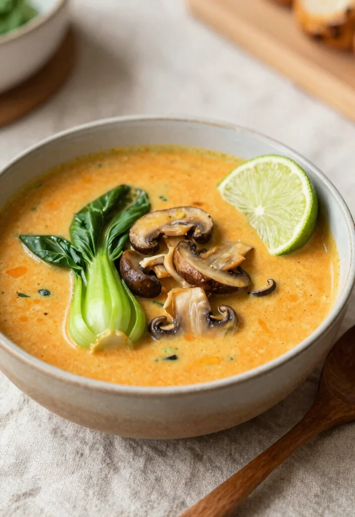16 Thai Coconut Curry Soup Recipes (Creamy & Aromatic) - 4. Thai Coconut Curry Soup with Mushrooms and Bok Choy 1