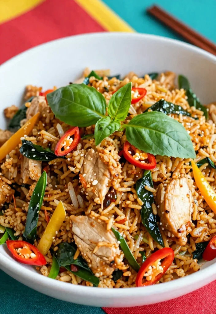 17 Chinese Chicken Fried Rice Recipes (Restaurant Favorites) - 7. Thai Basil Chicken Fried Rice 1