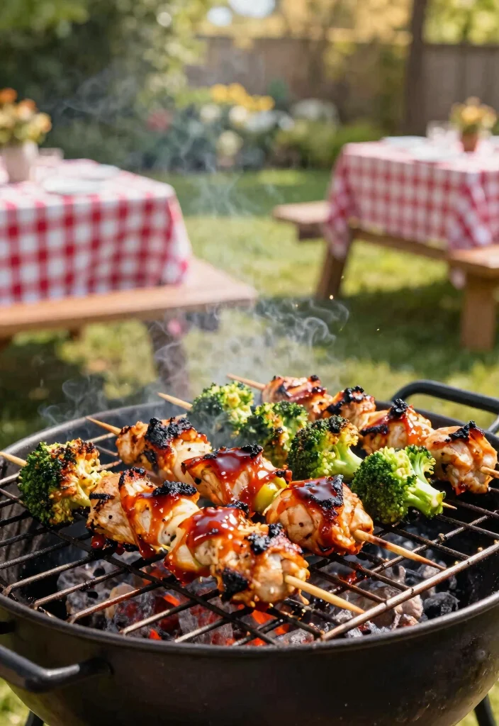 17 Chinese Chicken and Broccoli Recipes (Quick Takeout-Style) - 14. BBQ Chicken and Broccoli Skewers 1