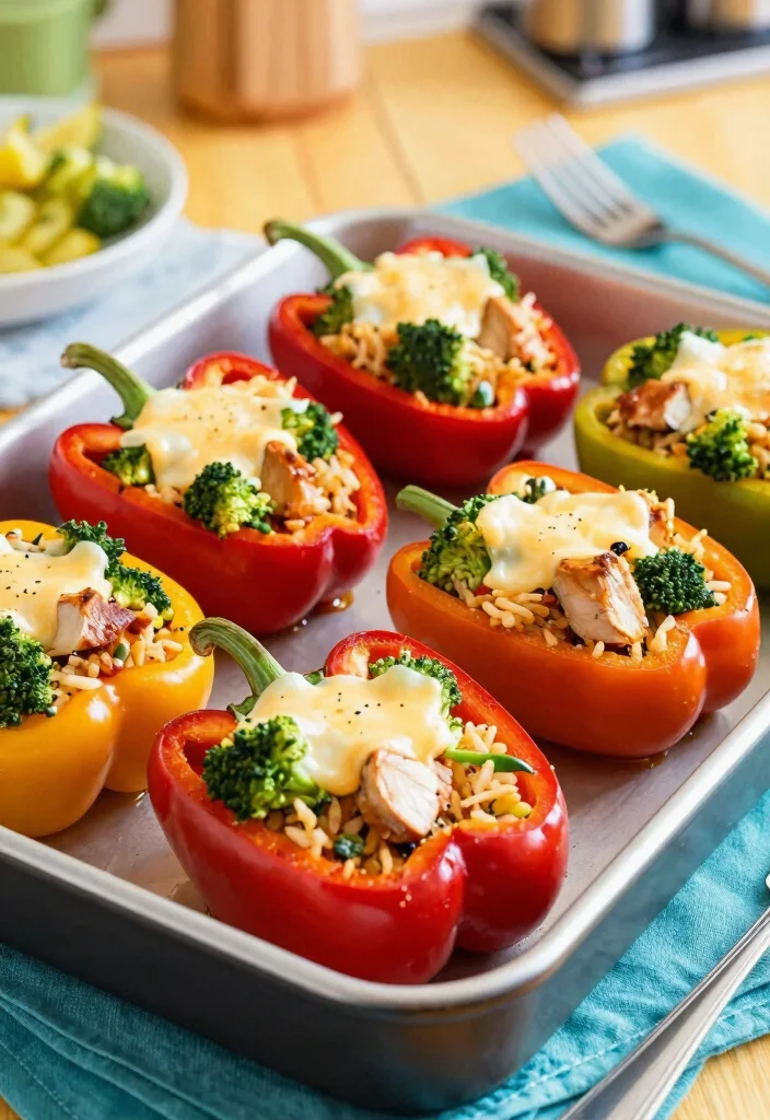 17 Chinese Chicken and Broccoli Recipes (Quick Takeout-Style) - 16. Stuffed Bell Peppers with Chicken and Broccoli 1