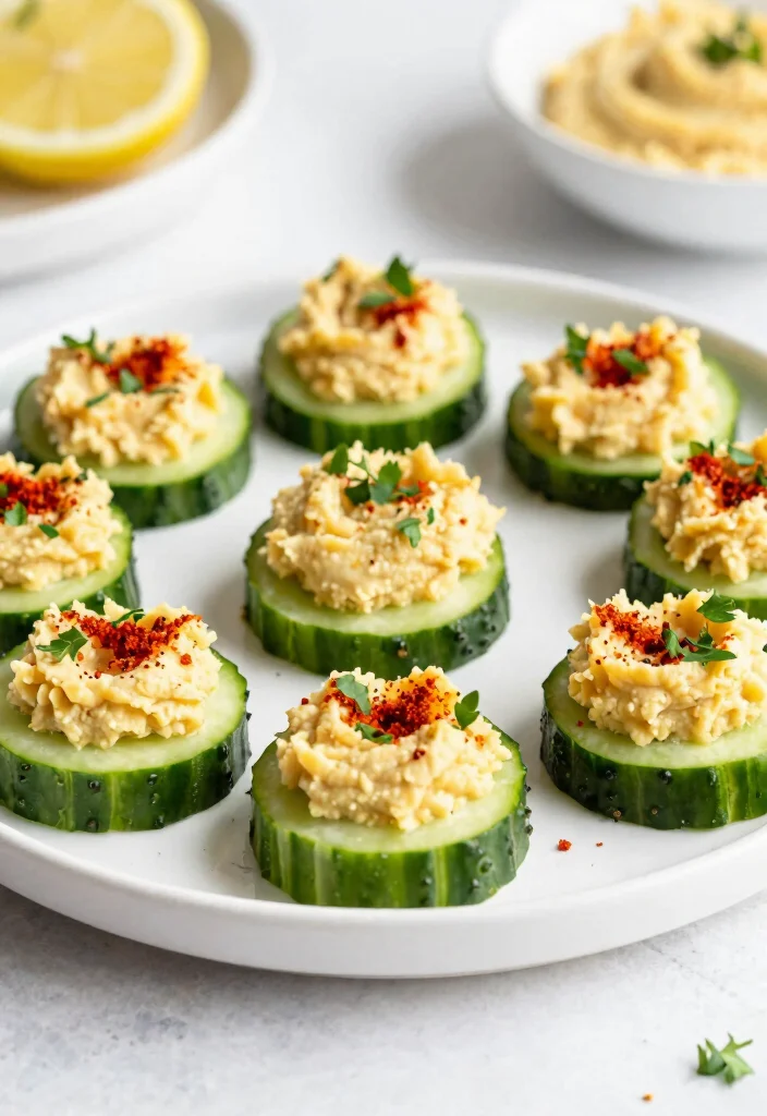 17 Greek Appetizers for Parties (Crowd Pleasers) - 12. Cucumber and Hummus Bites: Refreshing and Light 1