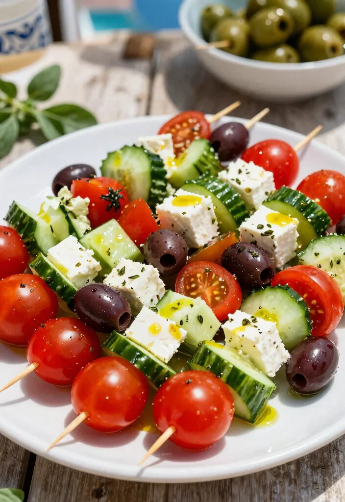 17 Greek Appetizers for Parties (Crowd Pleasers) - 7. Greek Salad Skewers: Fresh and Fun 1