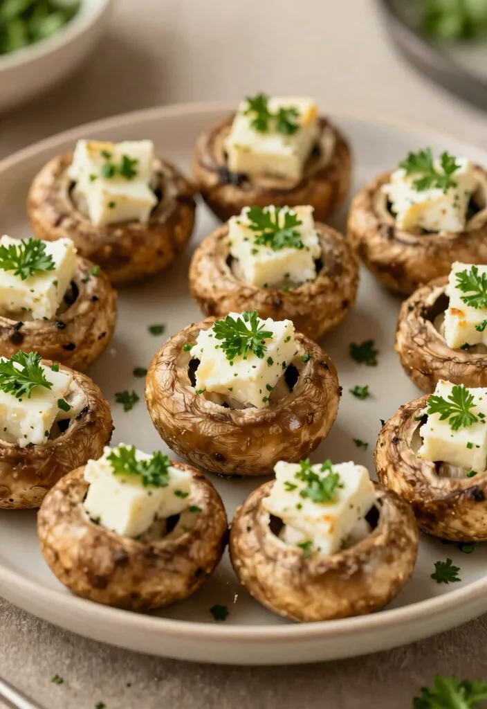 17 Greek Starters & Appetizers (Dinner Party Ready) - 16. Vegan Feta-Stuffed Mushrooms 1