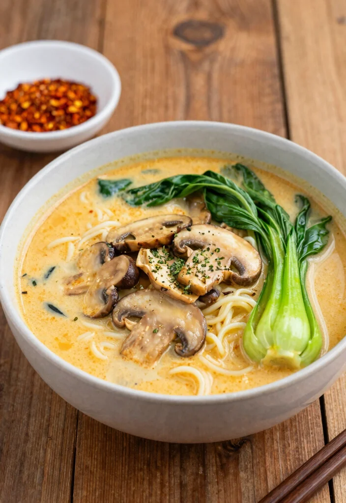 17 Thai Red Curry Noodle Soup Recipes (Spicy Comfort) - 6. Mushroom and Bok Choy Thai Red Curry Noodle Soup 1