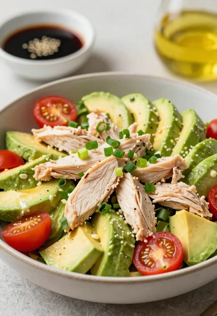 18 Chinese Chicken Salad Recipes (Crunchy & Fresh) - 12. Avocado and Chicken Salad with Soy Dressing 1