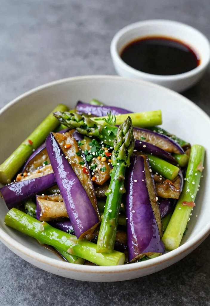 18 Chinese Eggplant Stir Fry Recipes (Spicy, Sweet & Savory) - 16. Eggplant and Asparagus Stir Fry 1