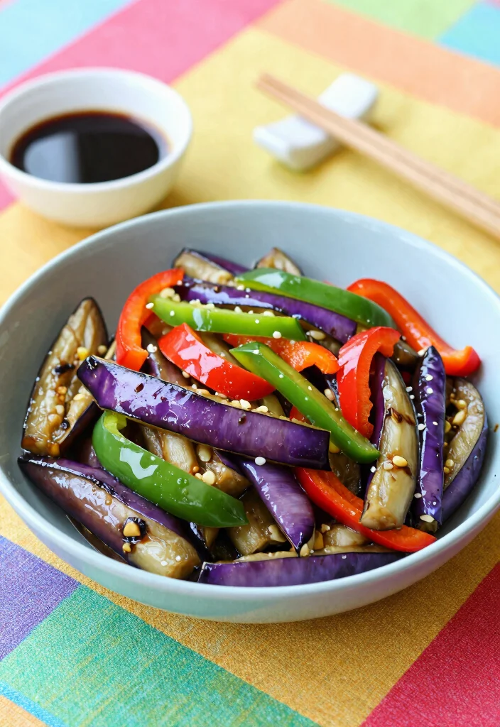 18 Chinese Eggplant Stir Fry Recipes (Spicy, Sweet & Savory) - 9. Eggplant and Bell Pepper Stir Fry 1