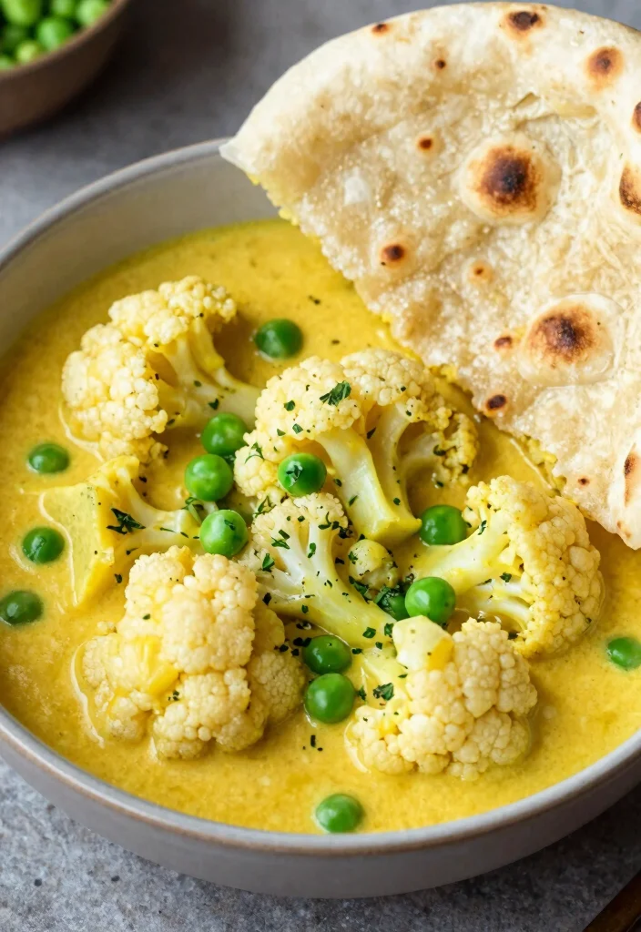 18 Gelbes Thai Curry Rezepte (Mild & Creamy) - 13. Gelbes Curry mit Blumenkohl und Erbsen 1