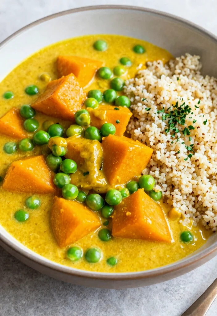 18 Gelbes Thai Curry Rezepte (Mild & Creamy) - 9. Gelbes Curry mit Kürbis und Erbsen 1