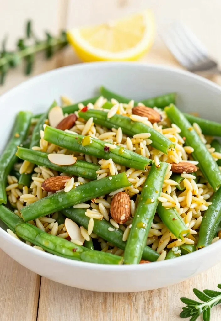 18 Greek Orzo Salad Recipes (Mediterranean Vibes) - 12. Orzo Salad with Green Beans and Almonds 1