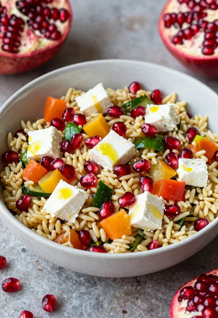 18 Greek Orzo Salad Recipes (Mediterranean Vibes) - 16. Greek Orzo Salad with Pomegranate Seeds 1