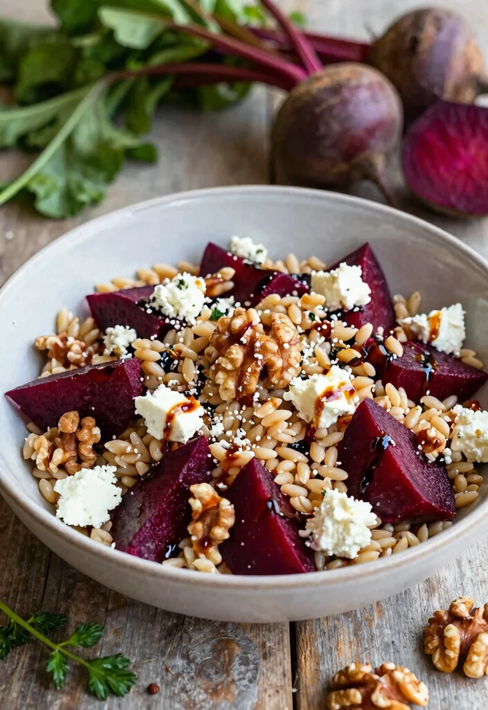 18 Greek Orzo Salad Recipes (Mediterranean Vibes) - 9. Orzo Salad with Roasted Beets and Goat Cheese 1