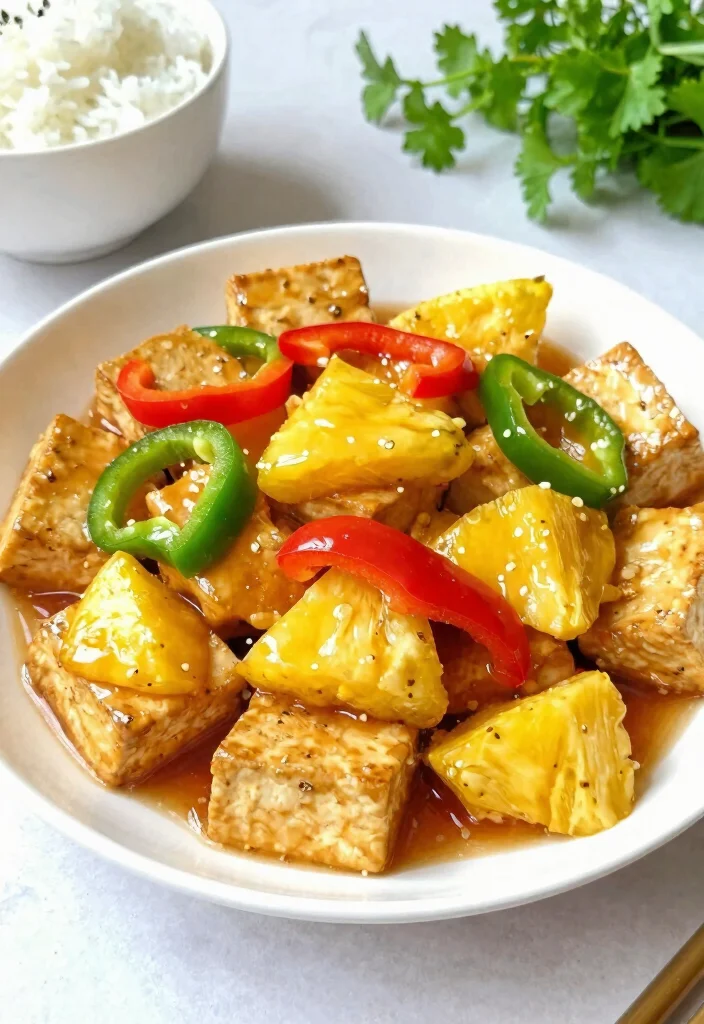 18 Healthy Chinese Recipes (Low Oil, High Flavor) - 6. Sweet and Sour Tofu with Pineapple 1
