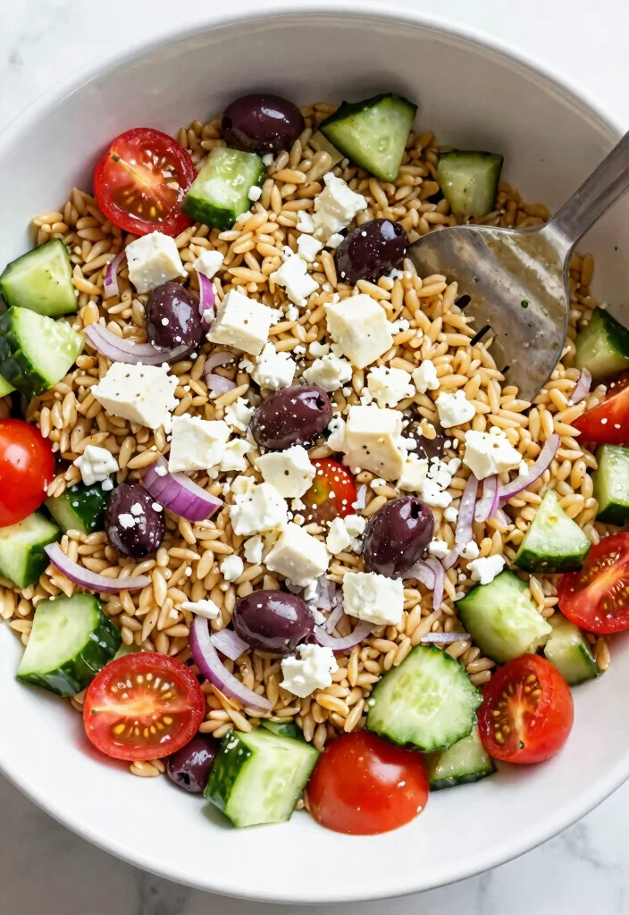 18 Orzo Greek Salad (Easy Weeknight Side) - 6. Tossing It All Together 1
