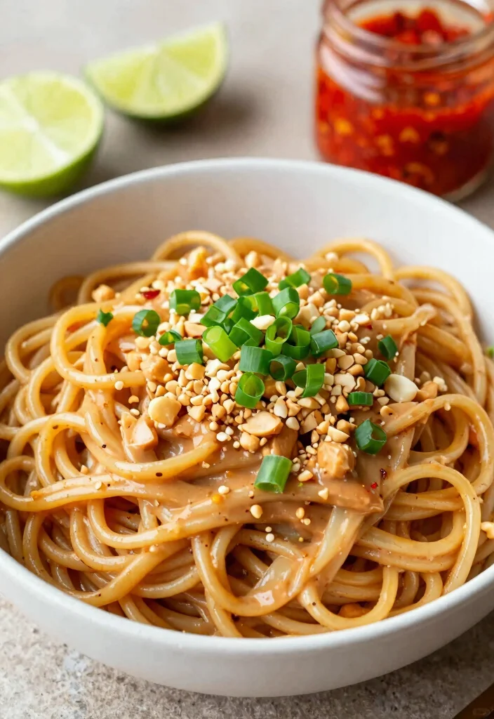 18 Pan-Fried Chinese Noodles Recipes (Crispy & Golden) - 2. Spicy Peanut Noodles 1