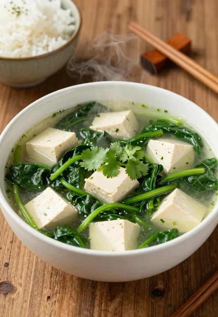 19 Chinese Breakfast Recipes (Start the Day Right) - 17. Spinach and Tofu Soup 1