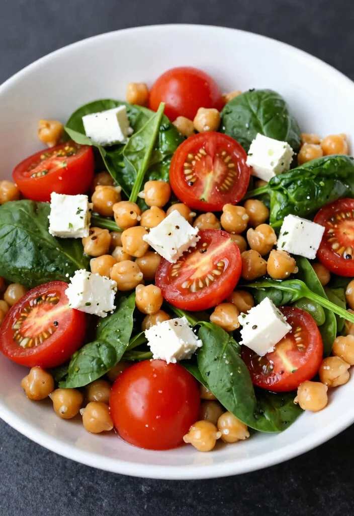 19 Greek Chickpea Salad Recipes (Quick & Healthy) - 14. Greek Chickpea Salad with Spinach 1