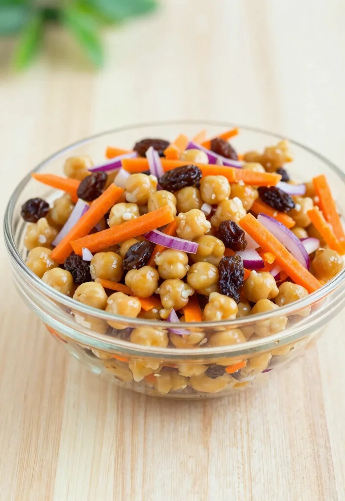 19 Greek Chickpea Salad Recipes (Quick & Healthy) - 18. Chickpea Salad with Carrots and Raisins 1