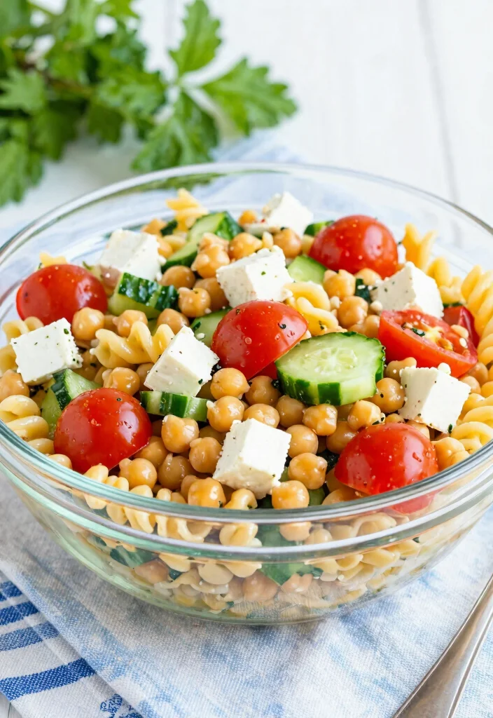 19 Greek Chickpea Salad Recipes (Quick & Healthy) - 5. Greek Chickpea Pasta Salad 1