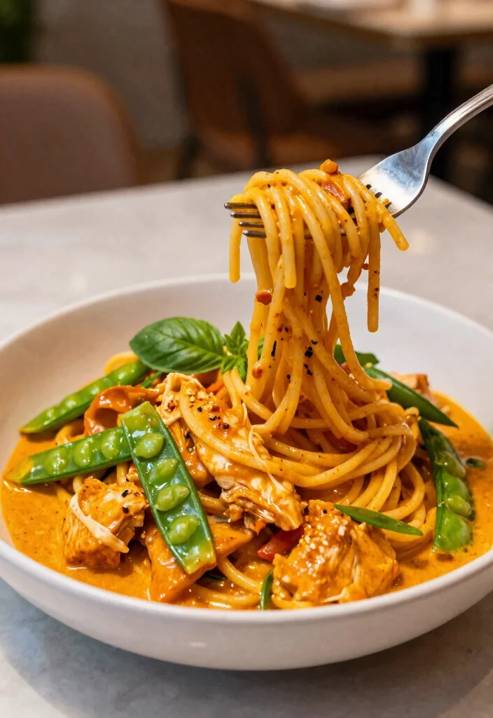 19 Red Thai Curry Chicken Recipes (Restaurant Quality) - 10. Coconut Red Thai Curry Chicken Pasta 1