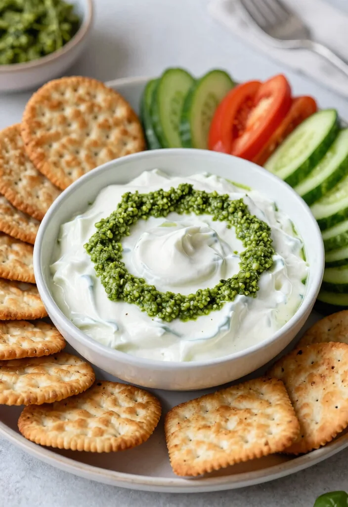 19 Savory Greek Yogurt Recipes (Dips & Spreads) - 19. Pesto Greek Yogurt Dip 1