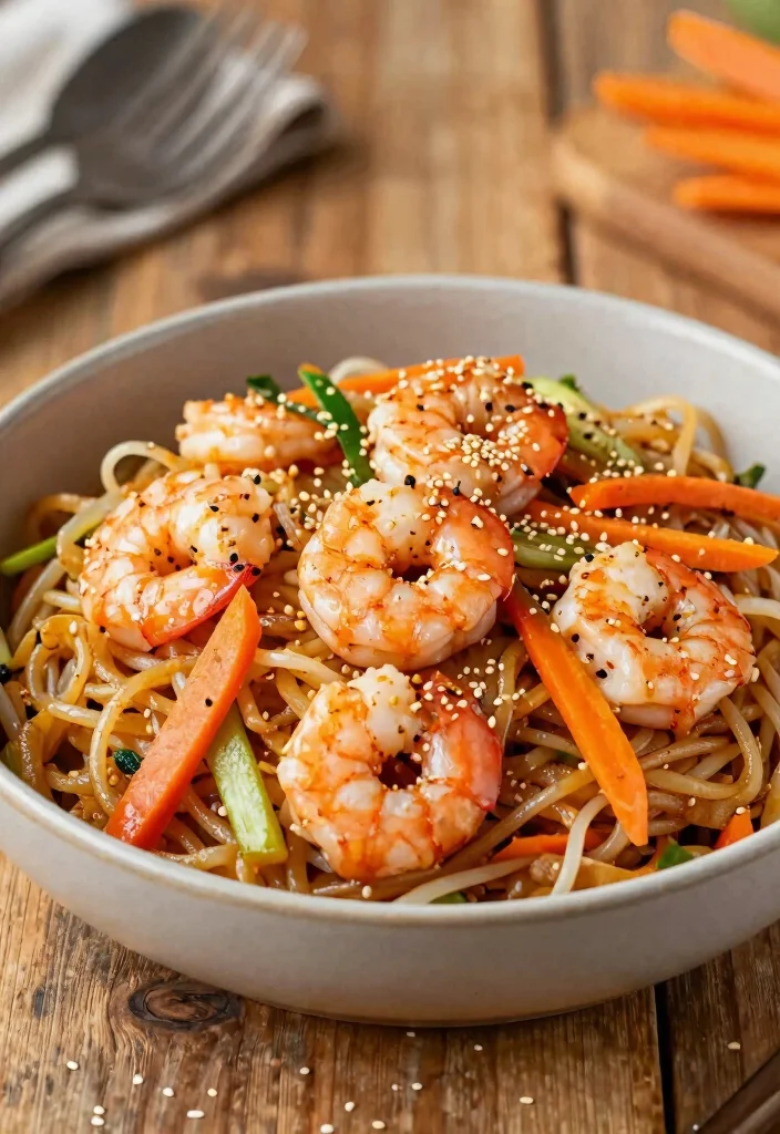 19 Shrimp Pad Thai Recipes (Quick & Easy) - 13. Sesame Shrimp Pad Thai with Peanuts 1